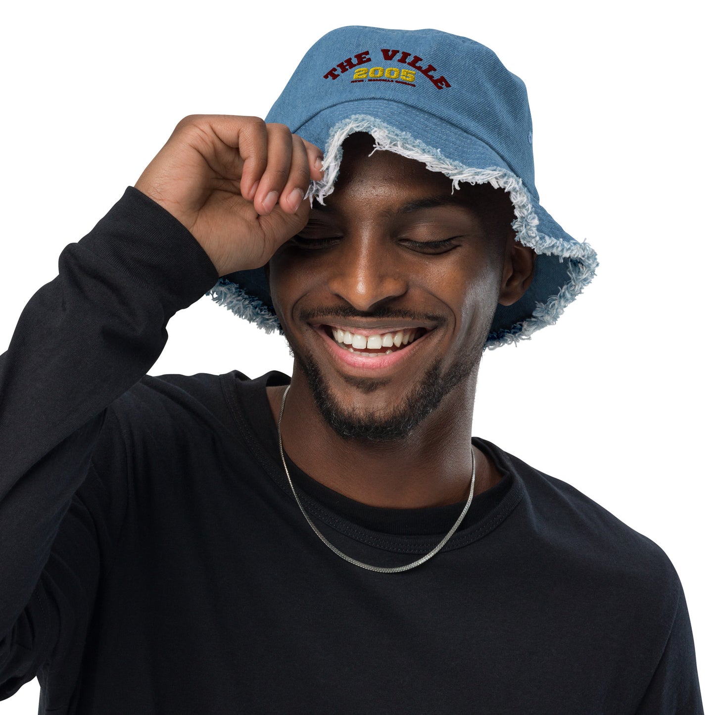 "The Ville" Distressed denim bucket hat